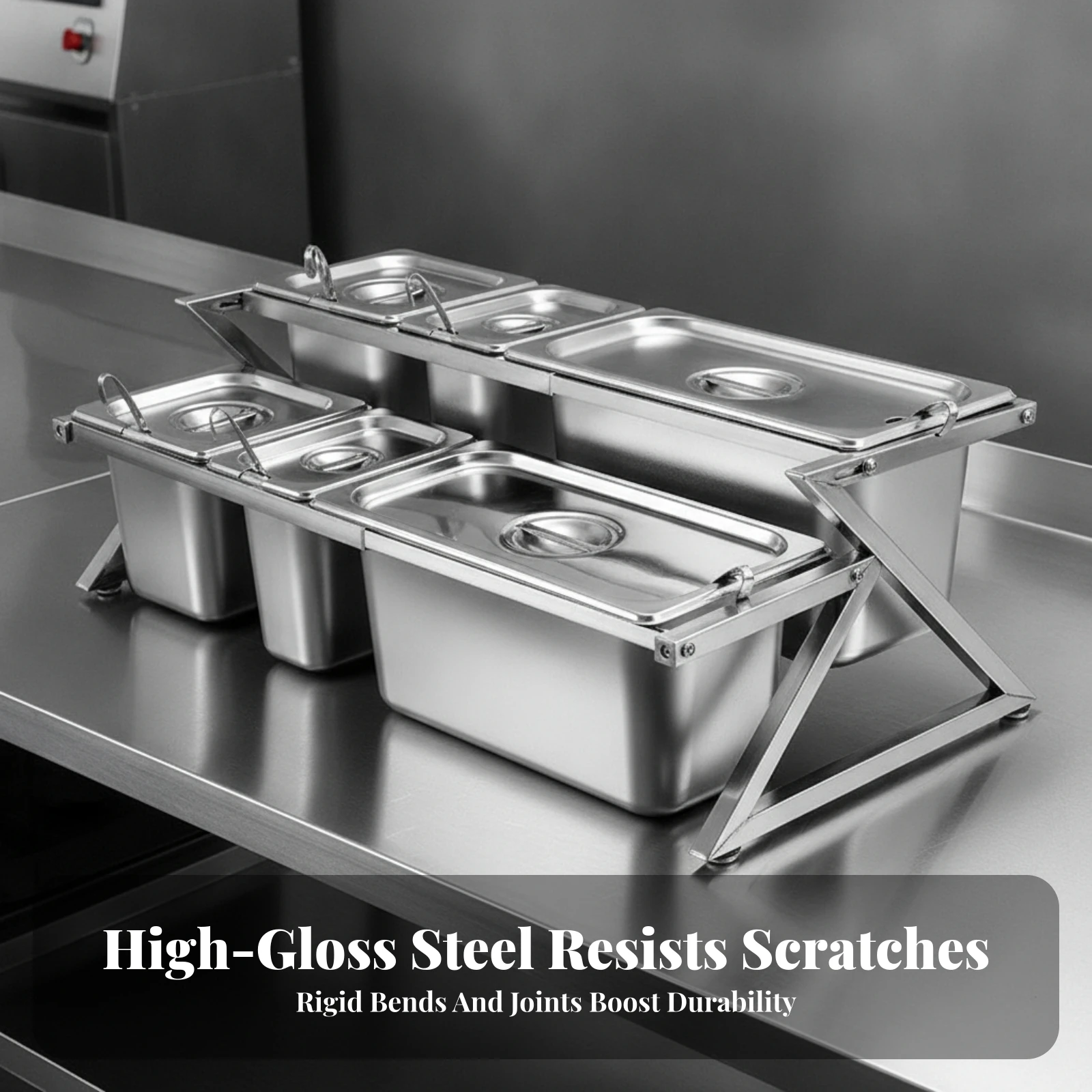 Condiment Holder with Pans Stainless Steel Topping Station with Insert Pans Estación De Toppings Con Tapas Freestanding