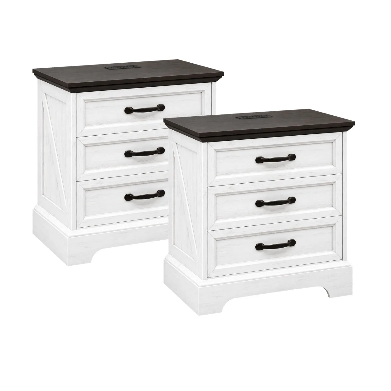 Farmhouse Nightstand with Charging Station 3 Drawer White Bedside Table with 2 AC Outlets and 2 USB Ports Storage Cabinet End Table for Bedroom Living Room Small Space 10