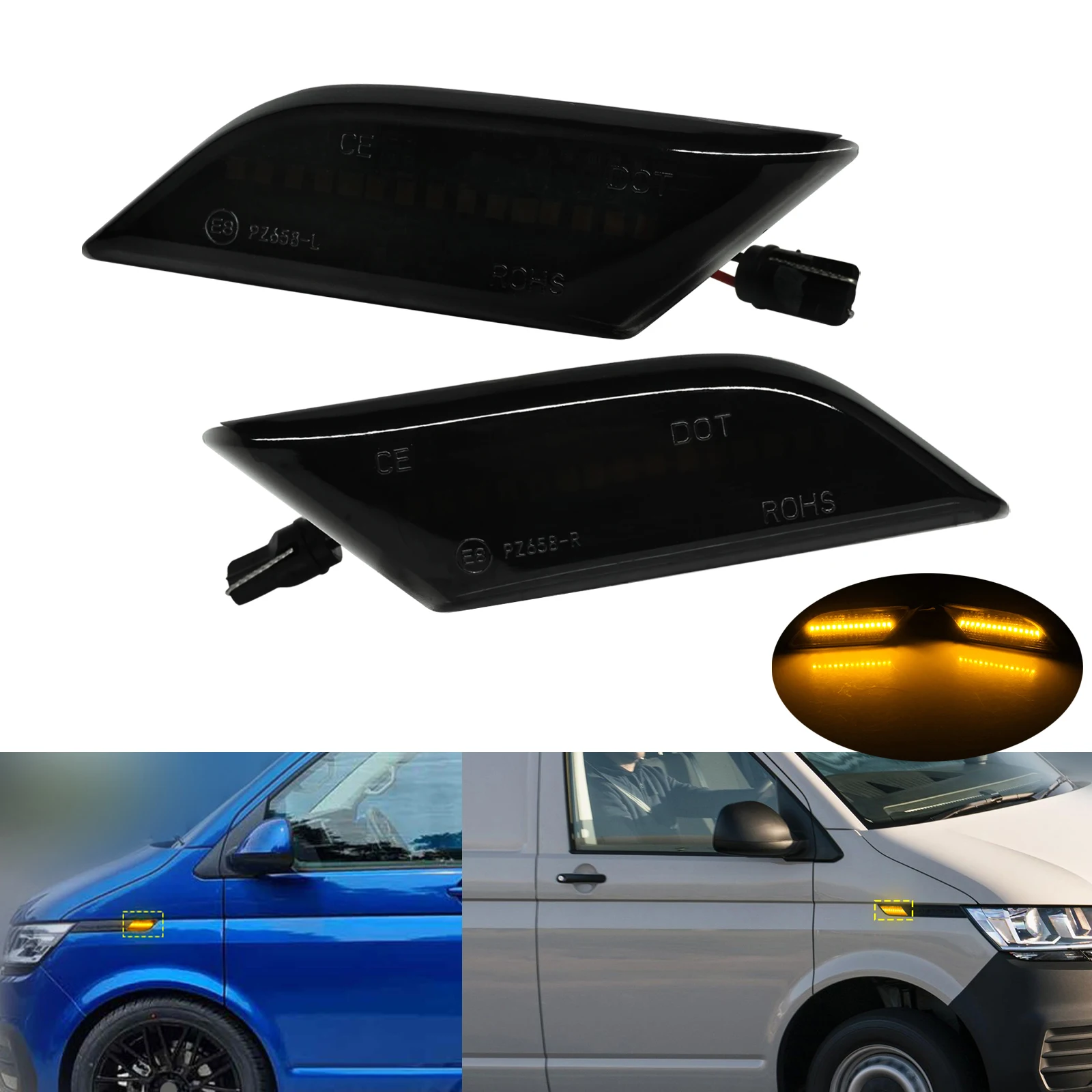 

Black Smoked Lens LED Indicator Side Repeater Light For 20+ VW Transporter T6.1