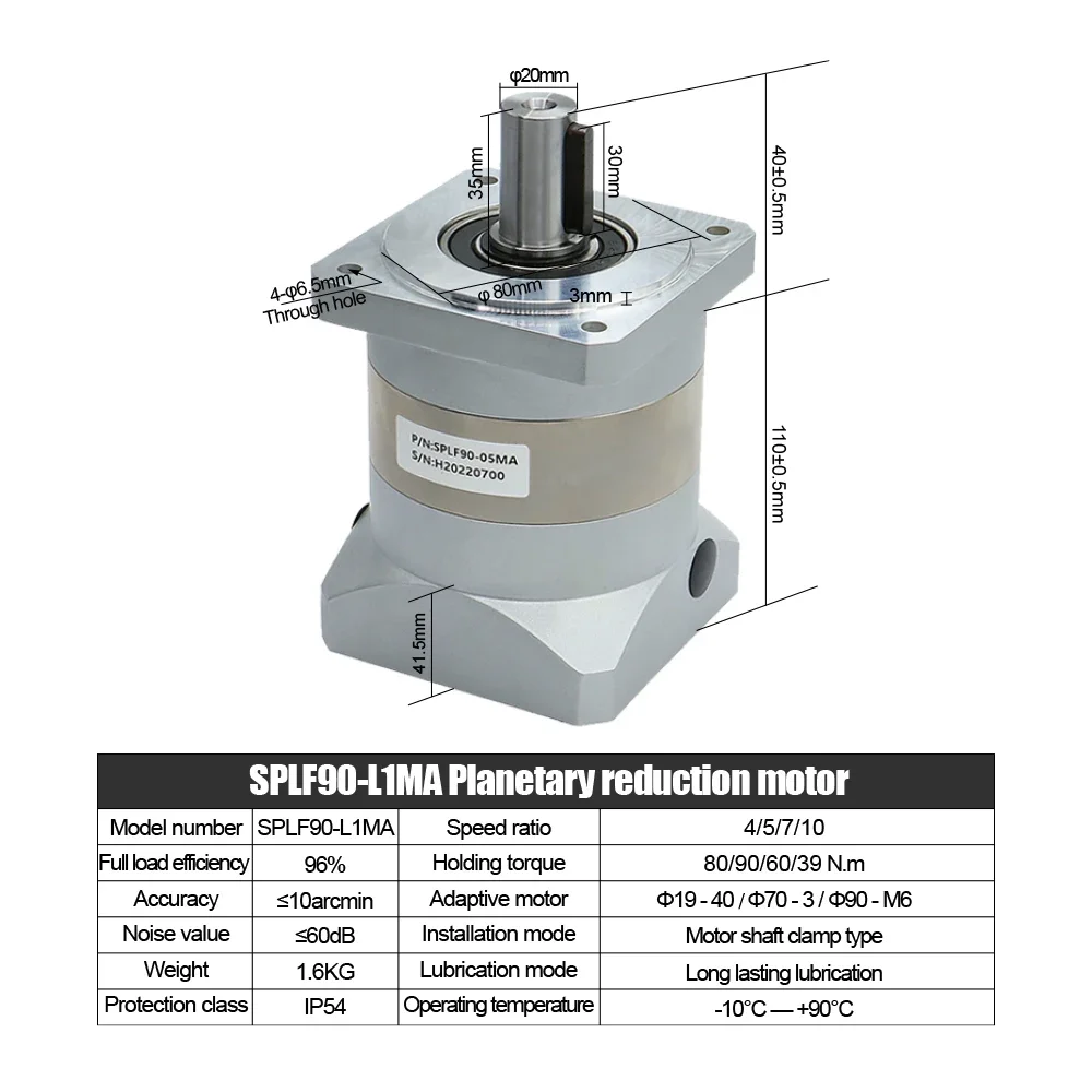 Planetary Reducer SPLF90 Suitable For 90 Flange Servo Motor 750w Gear Ratio 4 / 5 / 7 / 10 Max 90N.m  ≤10 arcmin input 19mm