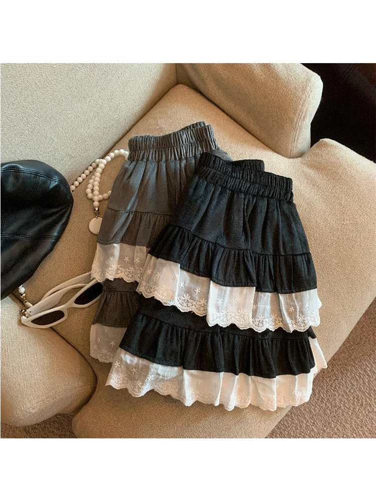 Fall Winter Women Ballet Core Shoujo 2000s Aesthetic Old Money Mini Velvet Skirt Lace Patchwork Gyaru Coquette Y2k Korean Cute