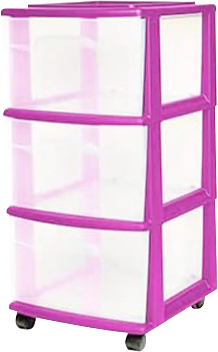 

3-Drawer Cart Organizer, Plastic Storage Drawers, Home Storage Organizer with Removable Wheels, Medium, Purple Frame