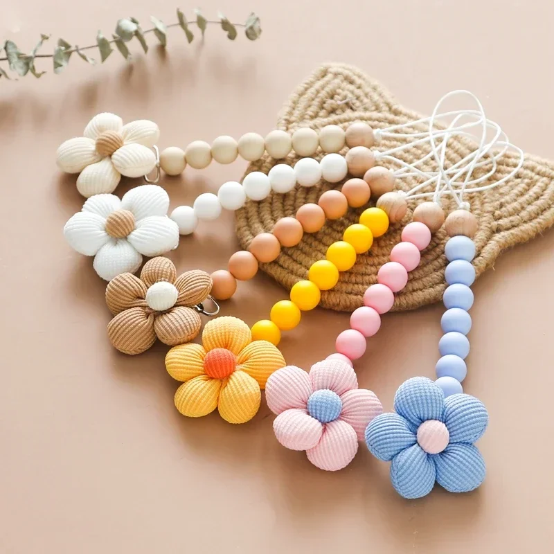 1pc Cute Baby Silicone Flower Pacifier Chain Newborn Baby Accessories Pacifier Clip Pacifier Chain Teether Loss Prevention Chain