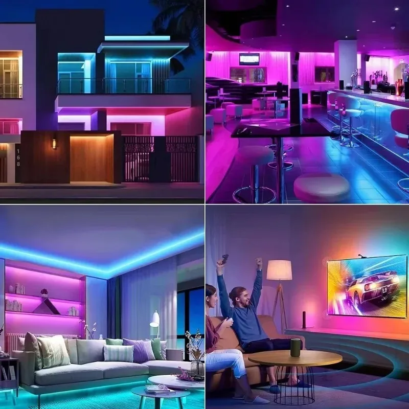 Fita de LED RGB Inteligente com Controle Remoto Bluetooth, Fita de Luz de Diodo Flexível para Decoração de Ambientes e Luz de Fundo para TV