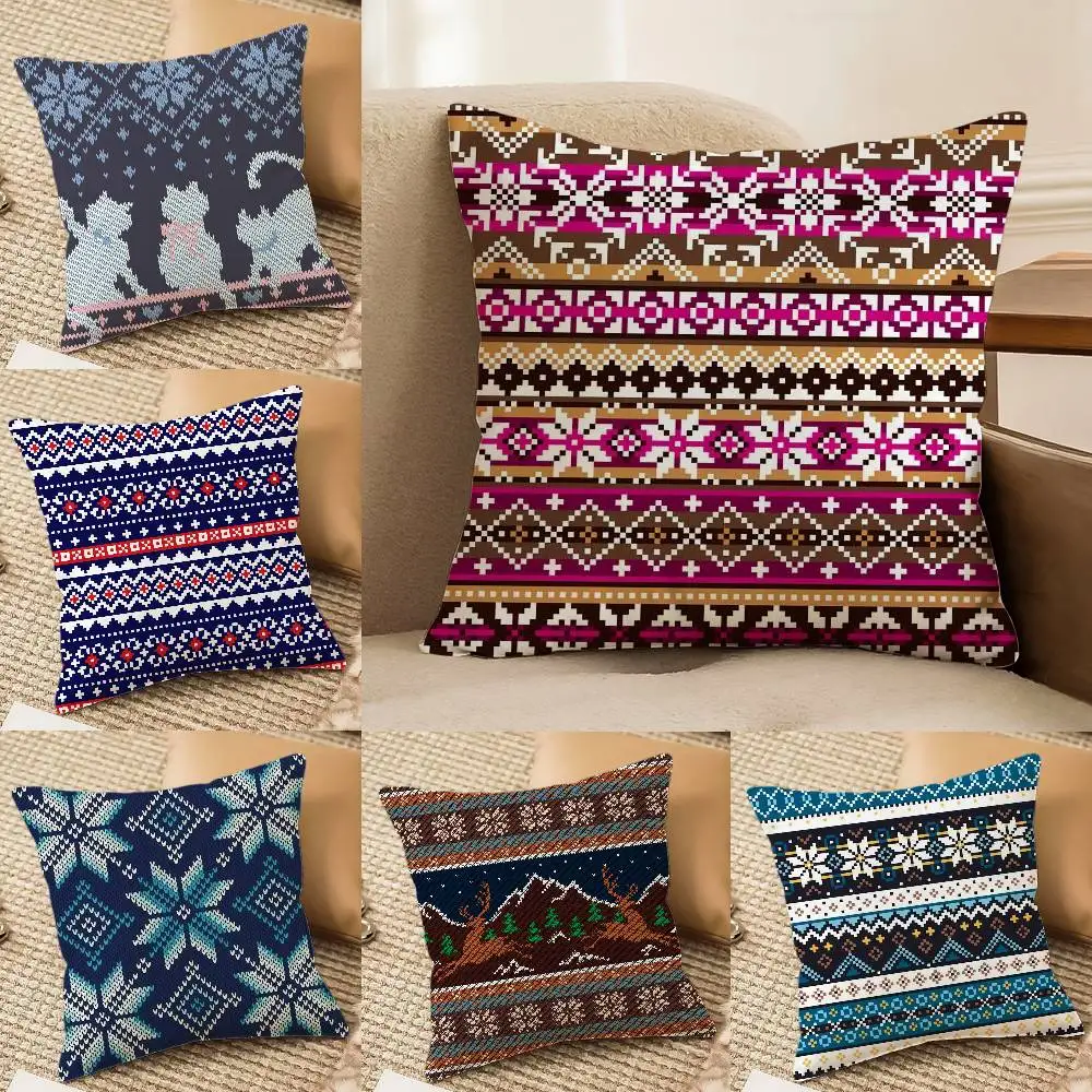 

Fair Island Classical Sweater Pattern Pillow Case Silky elegant Comfort Sofa Bed Invisible zipper Beach pillowcase