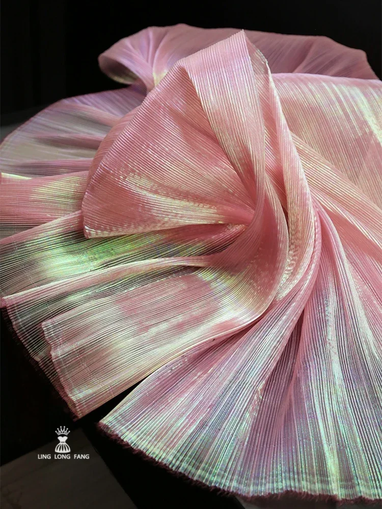 Organza Fabric Pleated Texture Crisp Design Wedding Bouquet Decoration Designer Fabric Cloth Sewing Meters Polyester Material