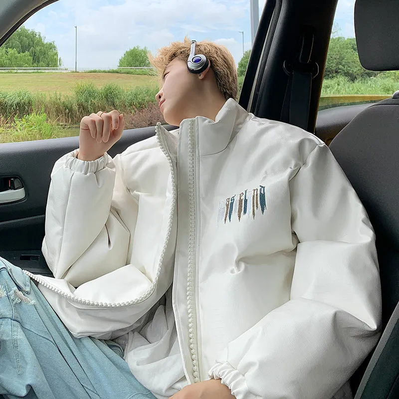 

Американский винтажный зимний хлопковый джинт Thiened, мужская повседневная теплая белая верхняя одежда, молодежная одежда свободного покроя, длинная све, на молнии