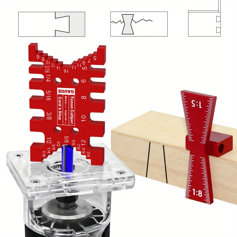 2Pc Tenon Gaps Gauge and Dovetail Marker Kit,Aluminum Dovetail Marking Template Precision Dovetail Jig,Woodworking Tenon Caliper