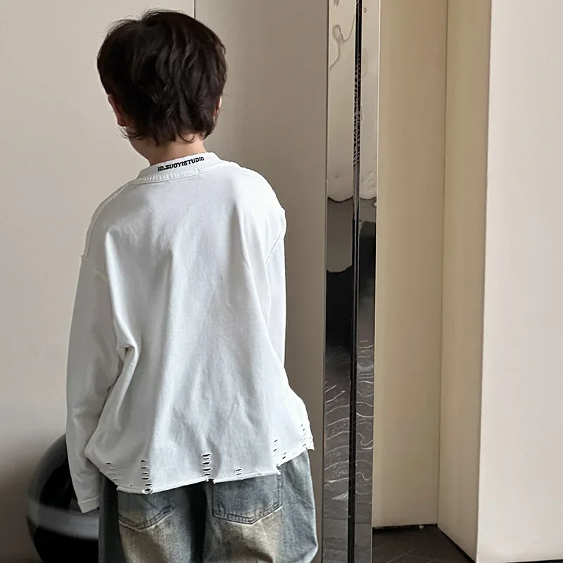 子供の長袖クルーネックTシャツ,男の子のための美しいトップス,韓国スタイル,新しい,秋,2022