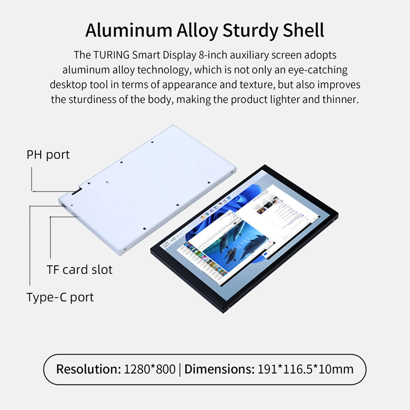 TURZX 8 بوصة USB شاشة محمولة IPS Type-C شاشة ثانوية 1280*800 LCD سطح المكتب تمديد شاشة دعم TF بطاقة اللعب