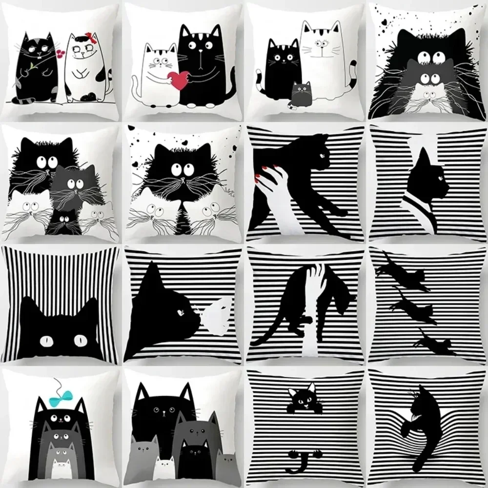 

Funny Cute Black Lover Cat Pillowcase Cushion Cover Polyester Pillow Cover Sofa Car Home Decor Room Decoration