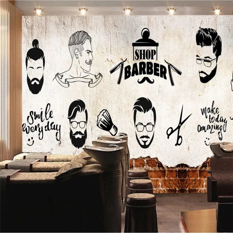 

Retro Trend Man Salon Mural Wallpaper 3D Barber Shop Hair Salon Industrial Decor Cement Background Wall Paper Papel De Parede 3d