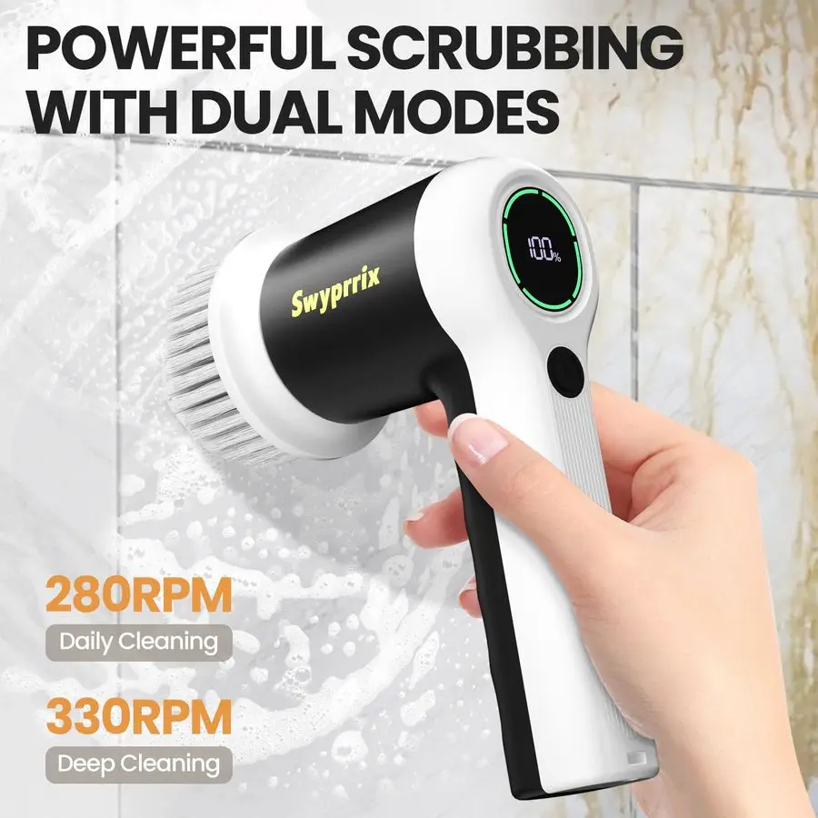Szczotka do czyszczenia łazienki, bezprzewodowa szczotka obrotowa, w pełni wodoodporna IPX7 z 6 wymiennymi główkami do czyszczenia wanny, kuchni i okien.
