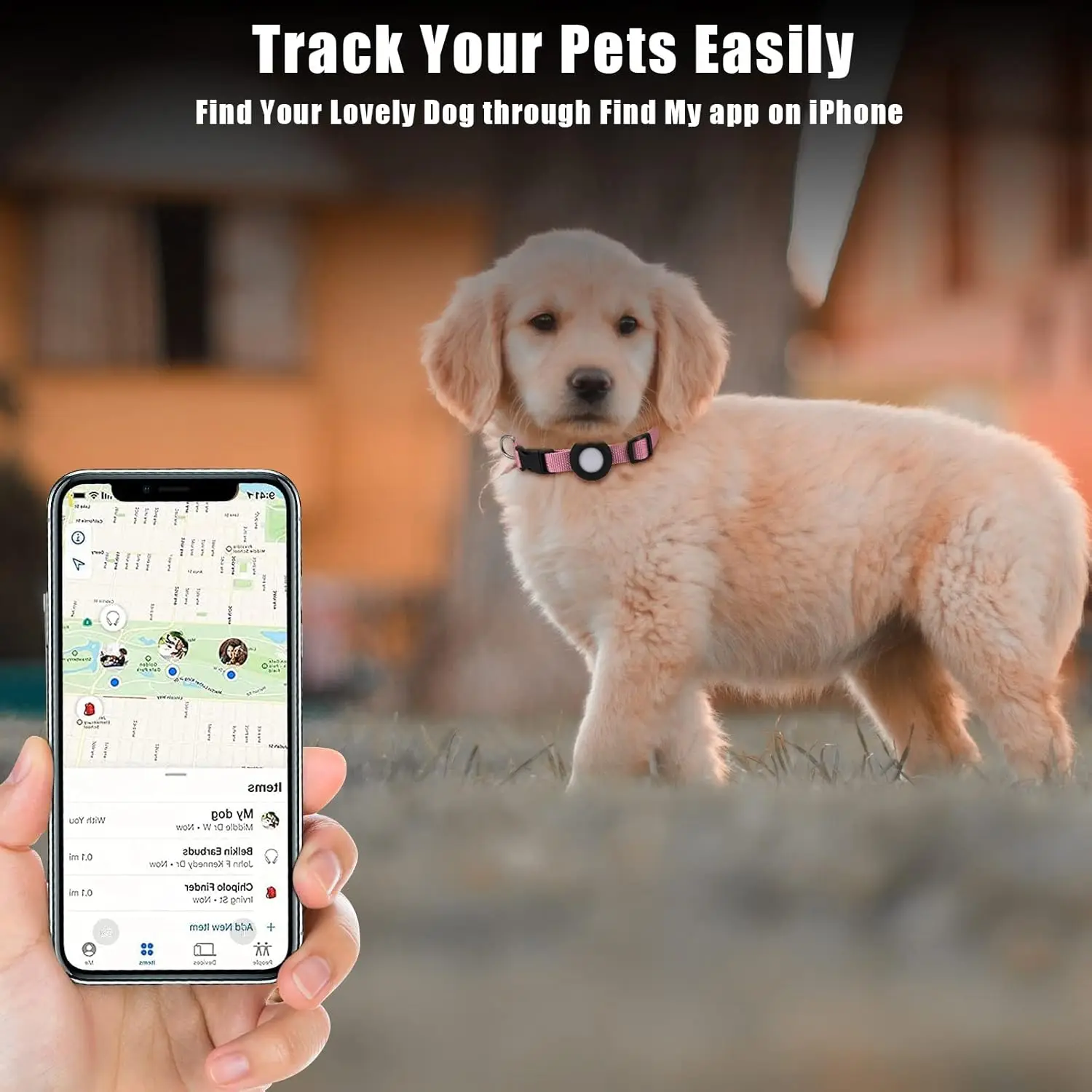 Airtag Dog Collar, Adjustable Air Tag Dog Collar with Durable Quick Snap Buckle,Imitation Nylon Dog Collar Holder for Small Dogs