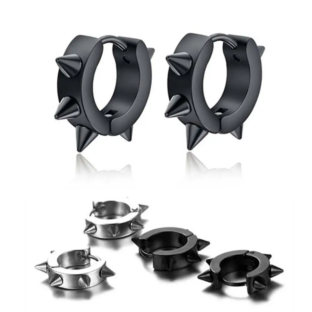 Women Rock Stainless Steel Geometric Black Gothic Rivet Hoop Earrings Stud Earring Jewelry Accessories