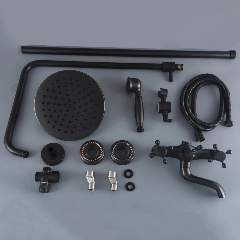 Shower Faucets Oil Rubbed Bronze Rain Shower Set Dual Handle Wall Mount Bathroom Faucet With Handshower Zzh415