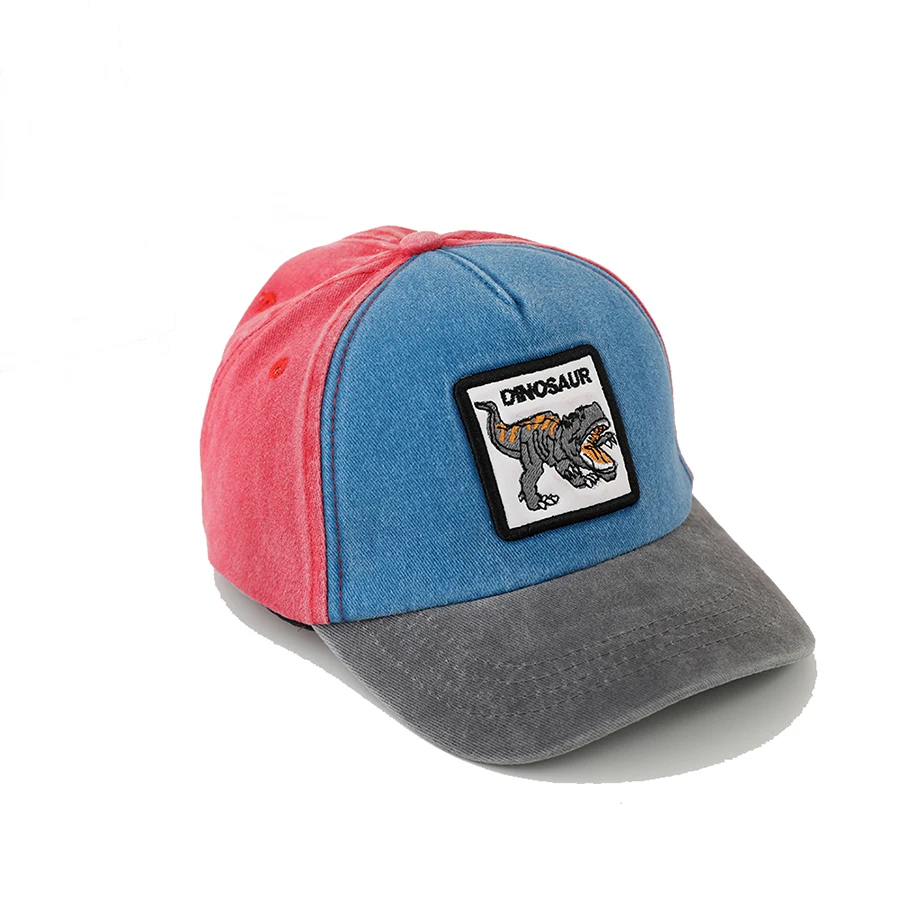 Summer Outdoor Washed Denim Sun Hat For kids Boys Girls Cartoon Dinosaur Embroidery Baby Baseball Cap Vintage Snapback Caps