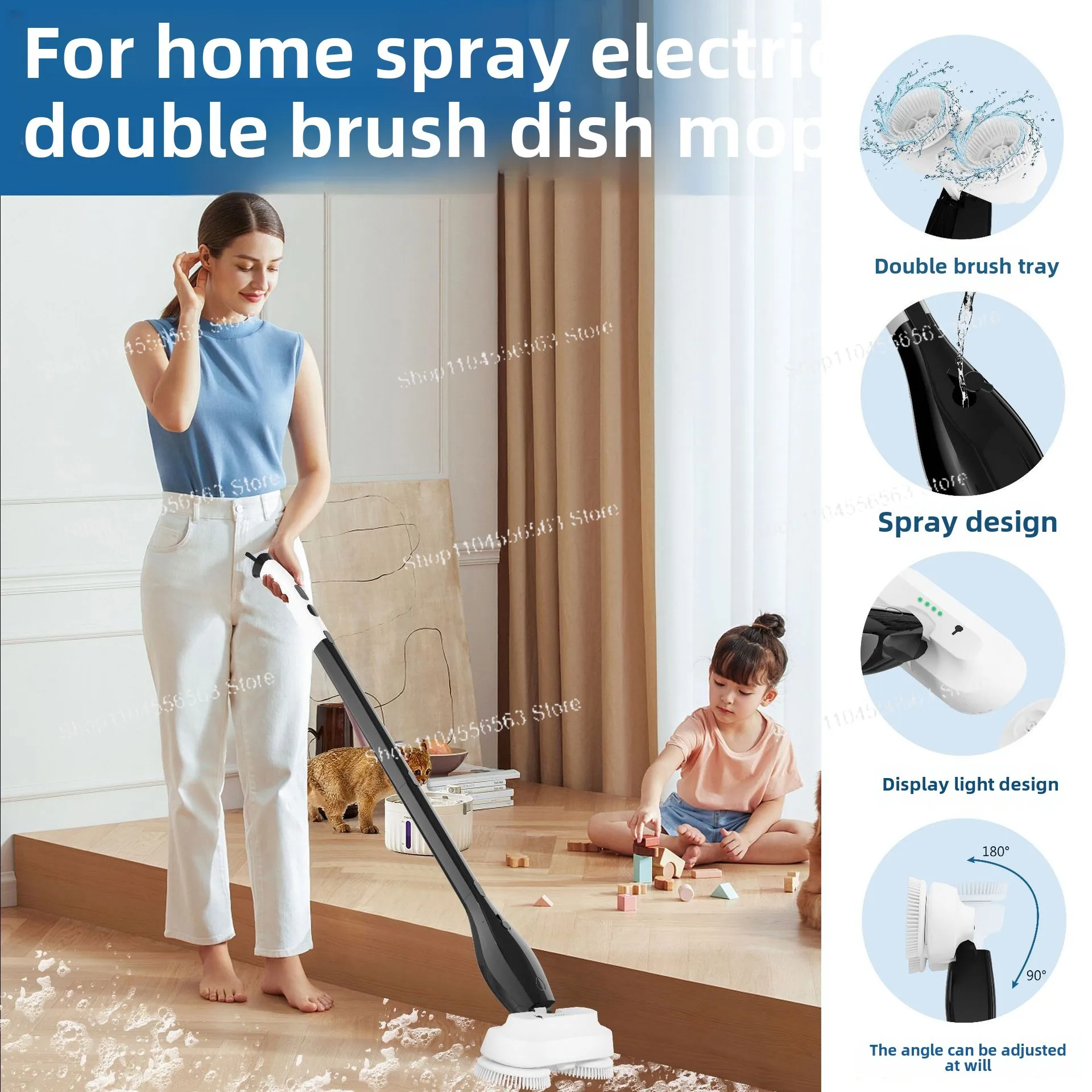 Electric hand-held cleaning, kitchen, double brush tray, cleaning brush, multi-functional spray cleaning mop