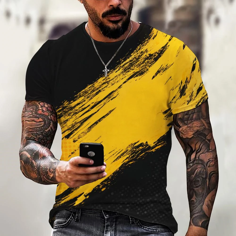 New Summer Fashion Men\'s 3D Printing Graffiti Pattern Loose T-Shirt Street Trendy Casual Short-Sleeved Oversized Male Clothing