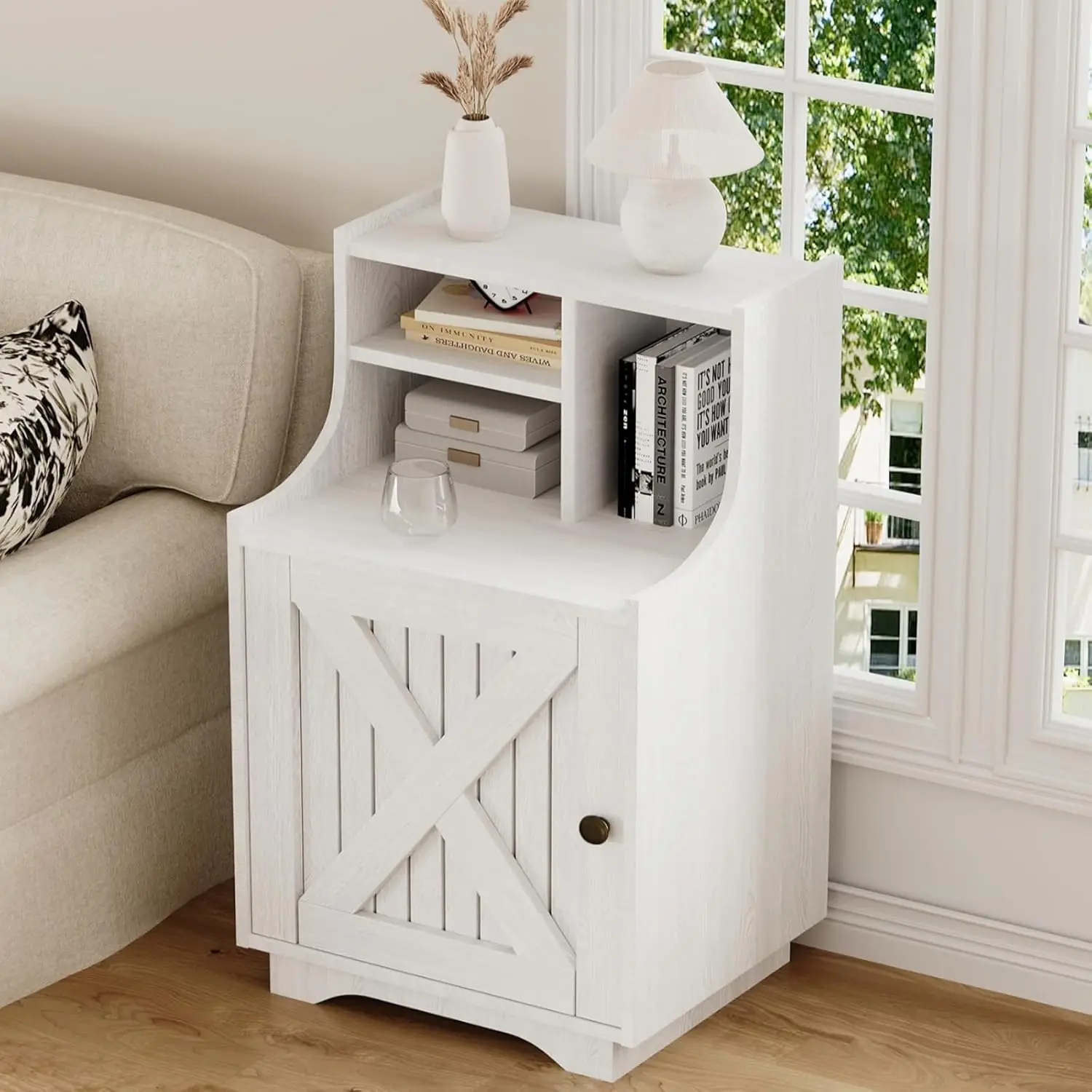 

Farmhouse Nightstand with Hutch, 30" Tall Night Stand with Storage, Tall Bedside Table End Table for Bedroom Living, Customized