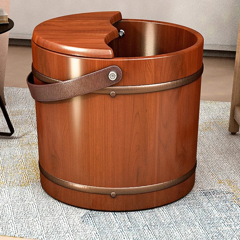 

Wooden Foot Bath Bucket with Handle, Seamless Spliced Insulated Foot Soaking Tub Reinforced with Steel Bands for Home Foot Spa