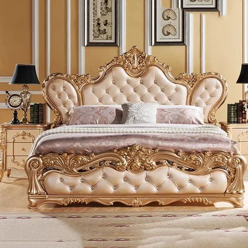 Headboard Frame Simple Double Bed Wood Luxury King Size Room Double Bed Princess Modern Camas De Dormitorio Bedroom Furniture