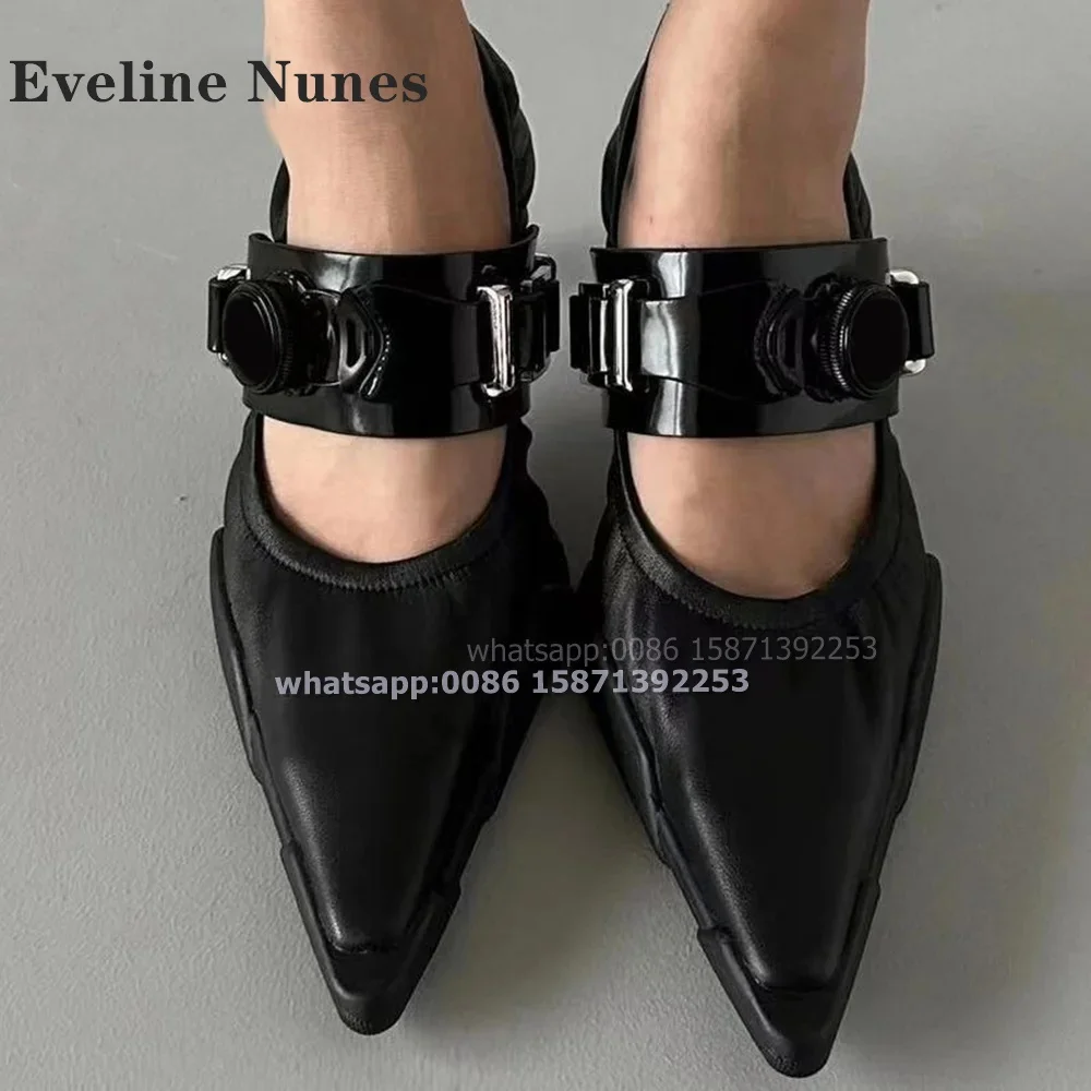 Metal Decoration Strange Style Pumps Sexy Punk Luxury Shoes 2024  Pointed Toe Shallow Buckle Strap Solid Patchwork Women Heels