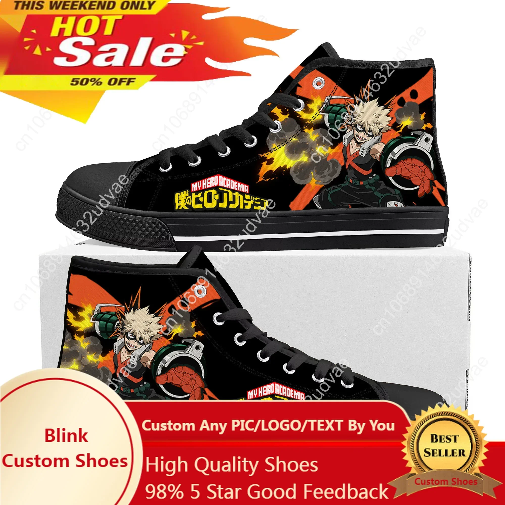 

Anime Katsuki Bakugo My Hero Academia High Top Sneakers Mens Womens Teenager Canvas Sneaker Casual Couple Shoes