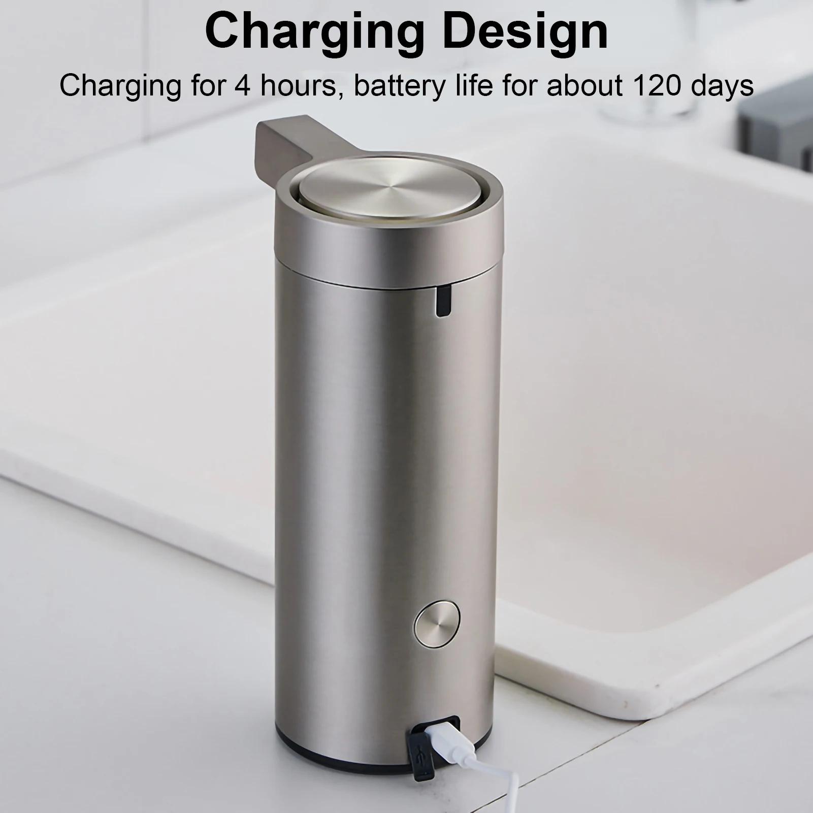 304 Stainless Soap Dispenser Kitchen Automatic Induction Electric Soap Dispenser USB Charging for Body Wash Bathroom Accessories