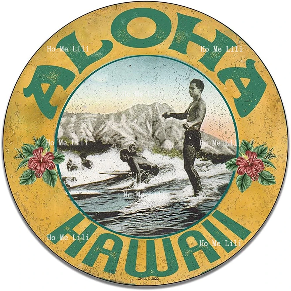 Surfing In Honolulu City Diamond Head Volcano Hawaii Car Company Garage Metal Signs Vintage Style Decor