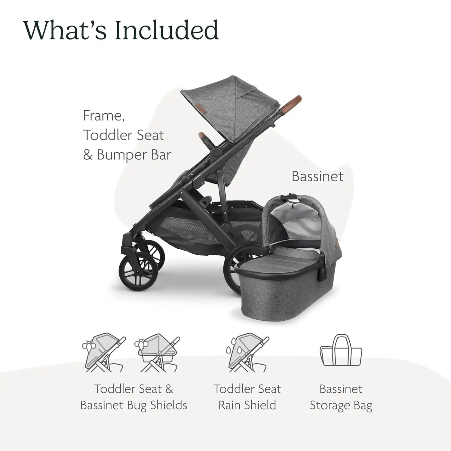 Vista V2 Stroller / Convertible Single-To-Double System / Bassinet, Toddler Seat, Bug Shield, Rain Shield, and Storage Bag