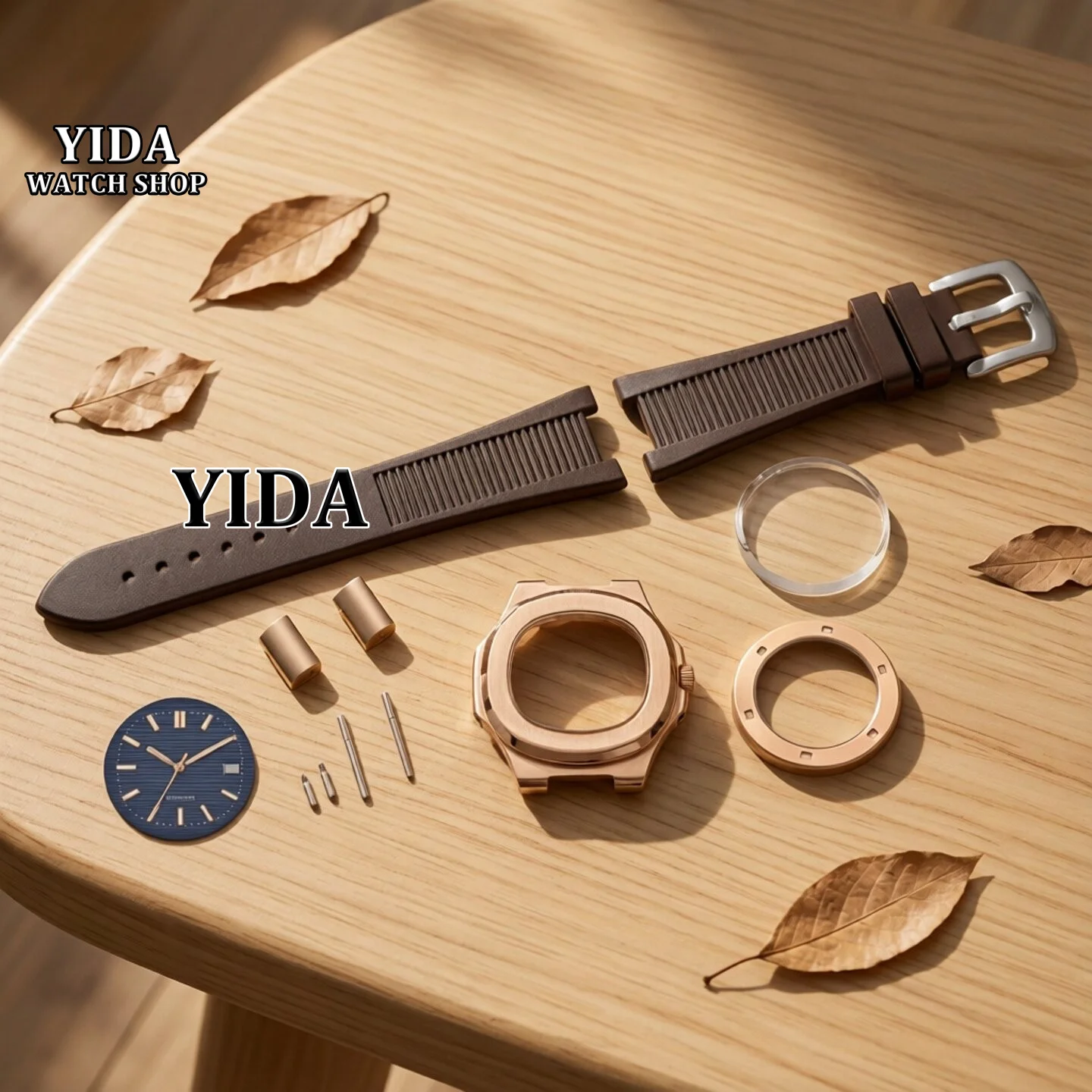 

NH35 Case Rubber Bracelet Stainless Steel Rose Gold 41MM Watch Case Luminous Dial Hands Modified Case For Nautilus NH35 Movement