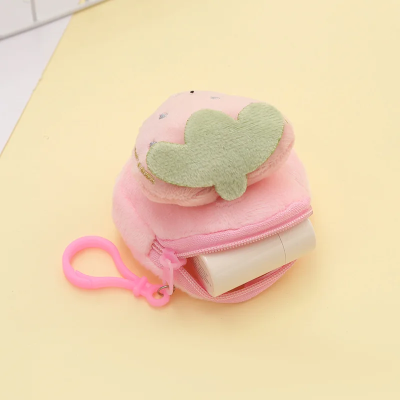 New Creative Round Cartoon Fruit Pear Plush Coin Purse Cute Strawberry Portable Plush Wallet  Organizer Pouch Kids Girls Gifts