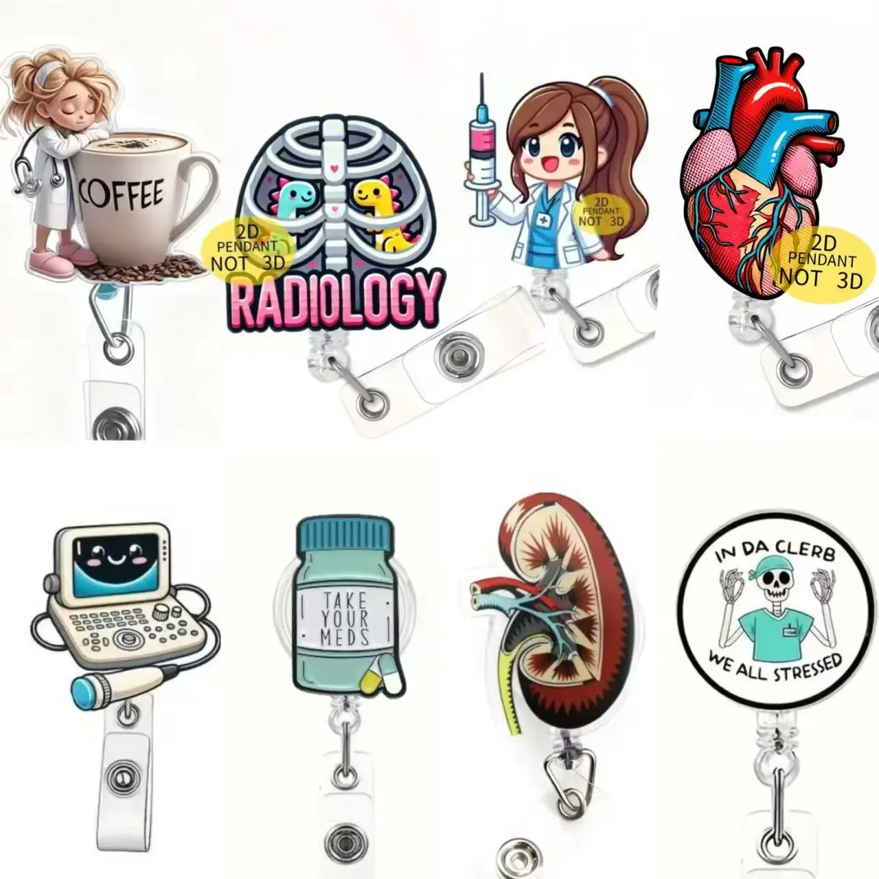 Bobina per badge retrattile con design da infermiera da 1 pezzo: porta documenti in acrilico resistente per infermieri, impiegati e studenti