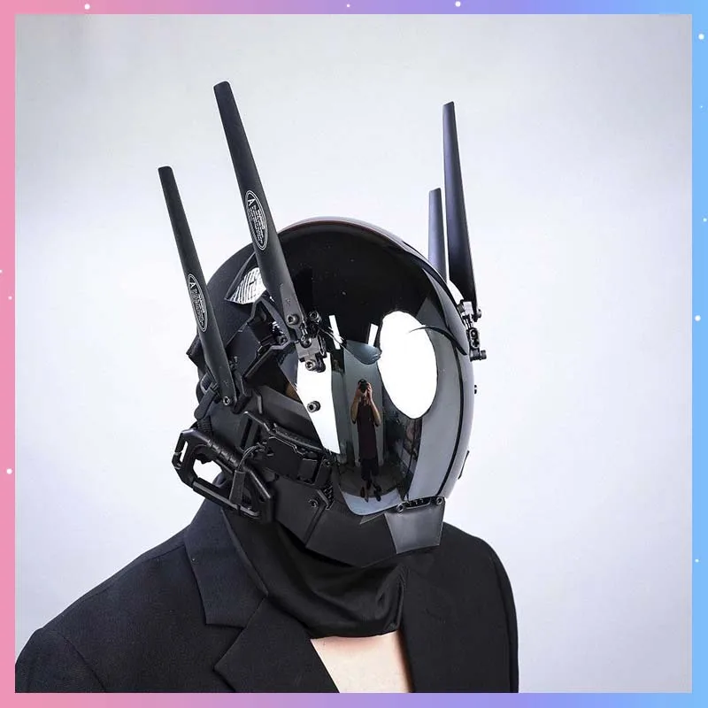 Cyber Punk Mask Futuristic Sci-Fi Mechanical Warrior Silvery Mask Cosplay Costume Accessory For Halloween Party Performance Prop