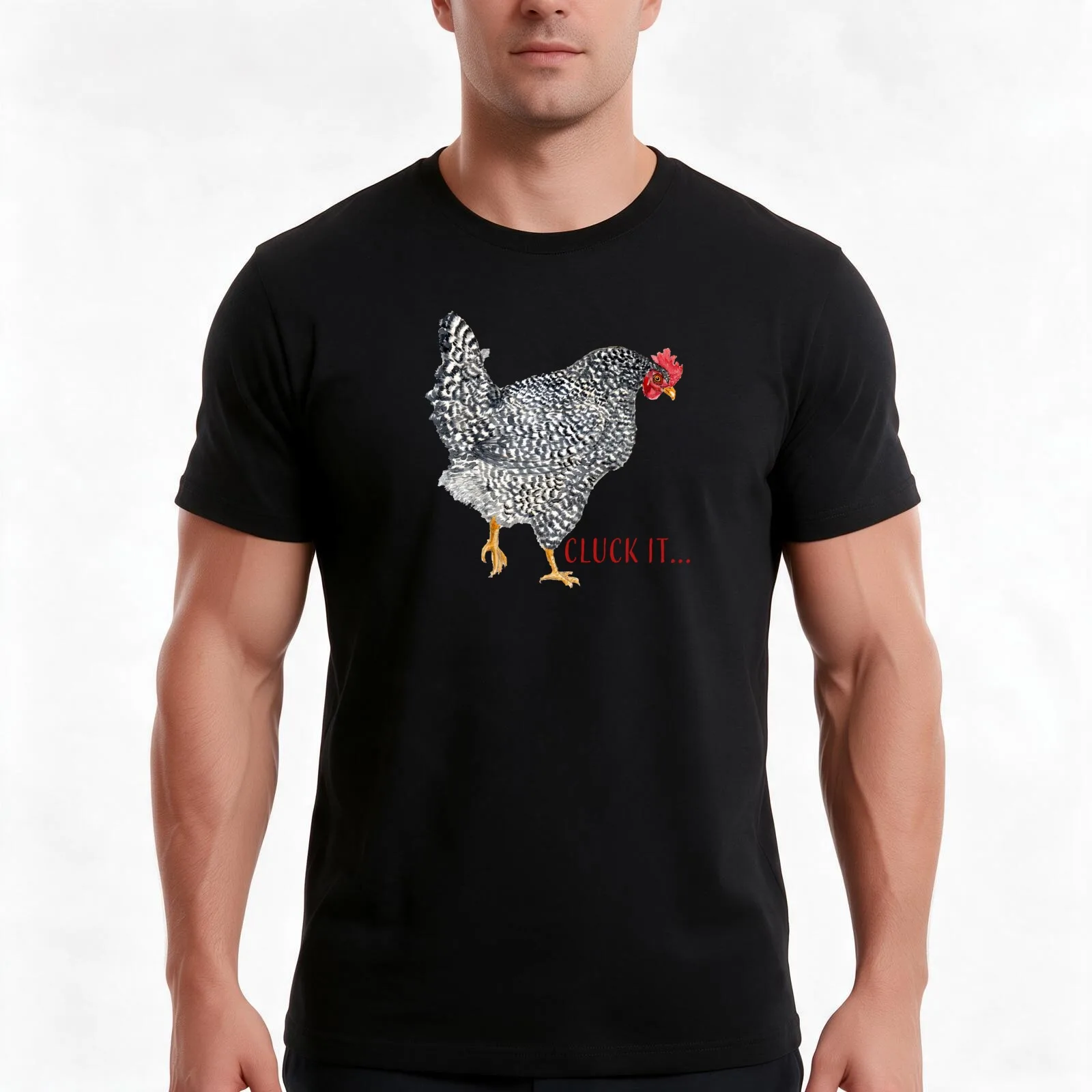 Cluck It Barred Rock Chicken T-Shirt, Summer Casual Cotton Tee, Oversized Streetwear Tops, Vintage Graphic Print, 100% Cotton