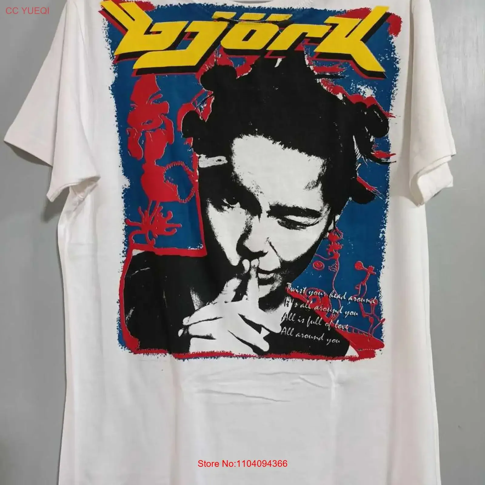 Bjork Tour Rare Design Basic White  T shirt Reprint WA4240 vintage Washed Breathable Casual Unisex homme graphic Stretched