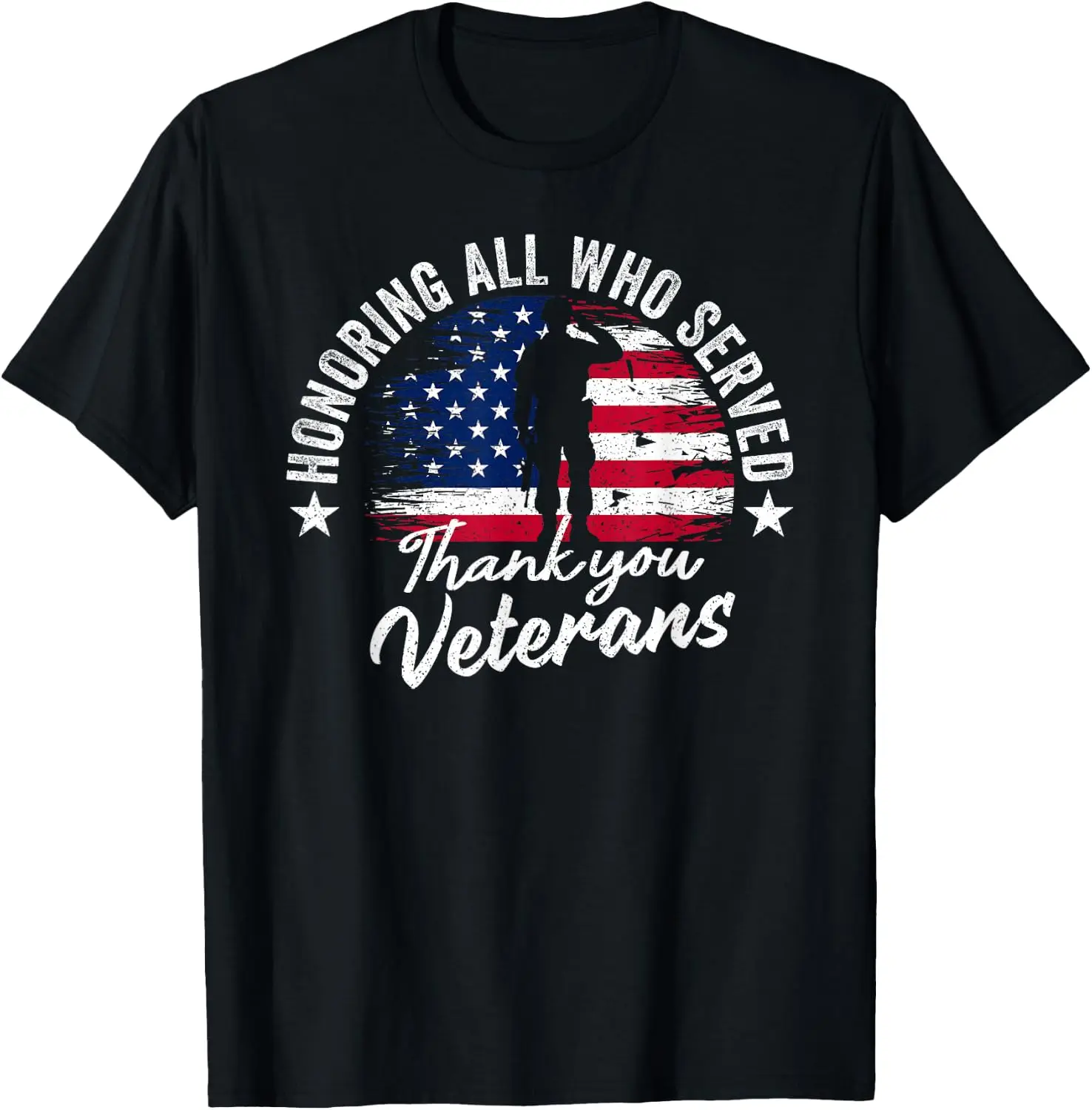 Honoring All Who Served Thank You Veterans T-Shirt Men Women Unisex Novelty Graphic T‑Shirt, Classic Crew Neck 100% Cotton Tee, Lightweight Anti‑Pilling Breathable Casual Tops, Year‑Round Daily Outfit, Holiday Birthday Present Tee for Friends Family
