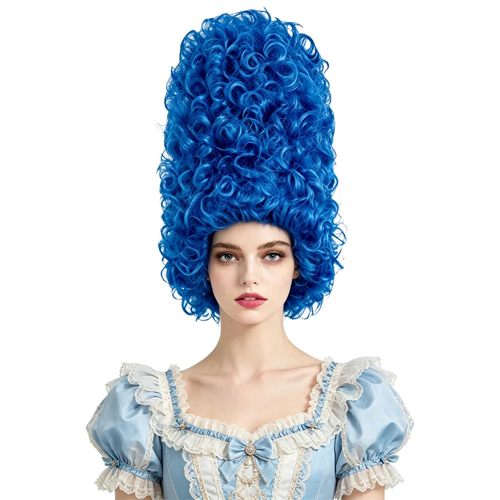 40cm Tall Blue Beehive Wig Fluffy Curly Cosplay Heat Resistant Synthetic Wig For Adult Women Halloween Carnival Costume Party