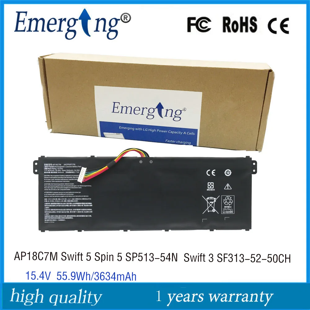 Bateria do Portátil de 15.4v 55.9wh Ap18c7m para Acer Kt00407008 4icp5 57 79 Spin Sp51354n Swift Sf313-52-50ch
