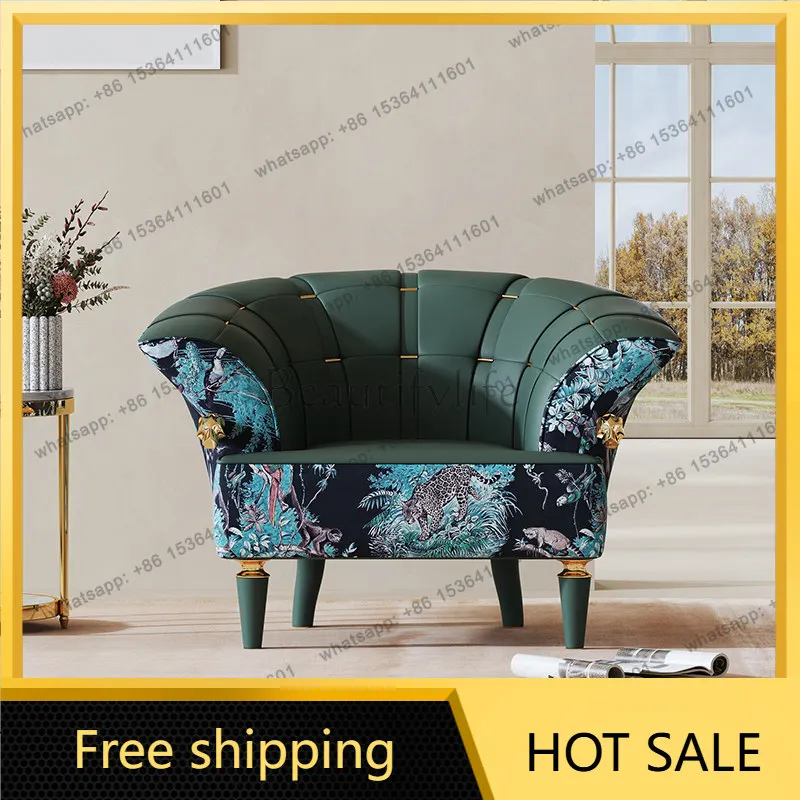 LS light luxury designer sofa chair embroidery color picture flannel high-end large apartment living room single leisure chair