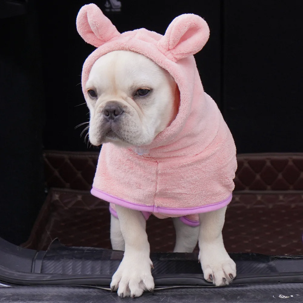 Bathrobe for Dogs Super Absorbent Fast Drying Hooded Cute Pet Bathrobe Towel for Cats Dogs Adjustable Microfiber Coat Corgi Pugs