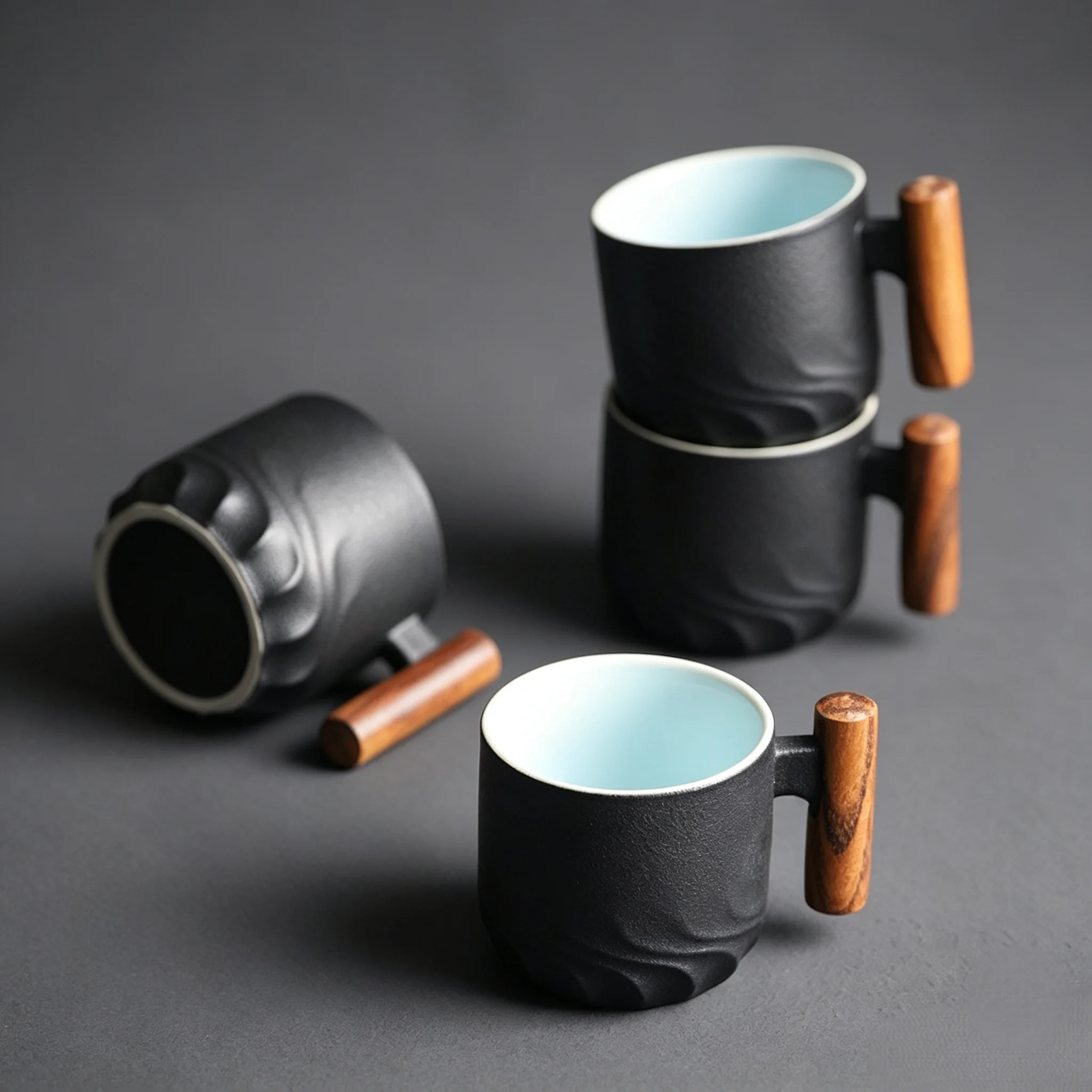 70ml Ceramic retro coffee cup, office water cup, tea cup, wooden handle coffee cup, handmade tea coffee cup, birthday gift