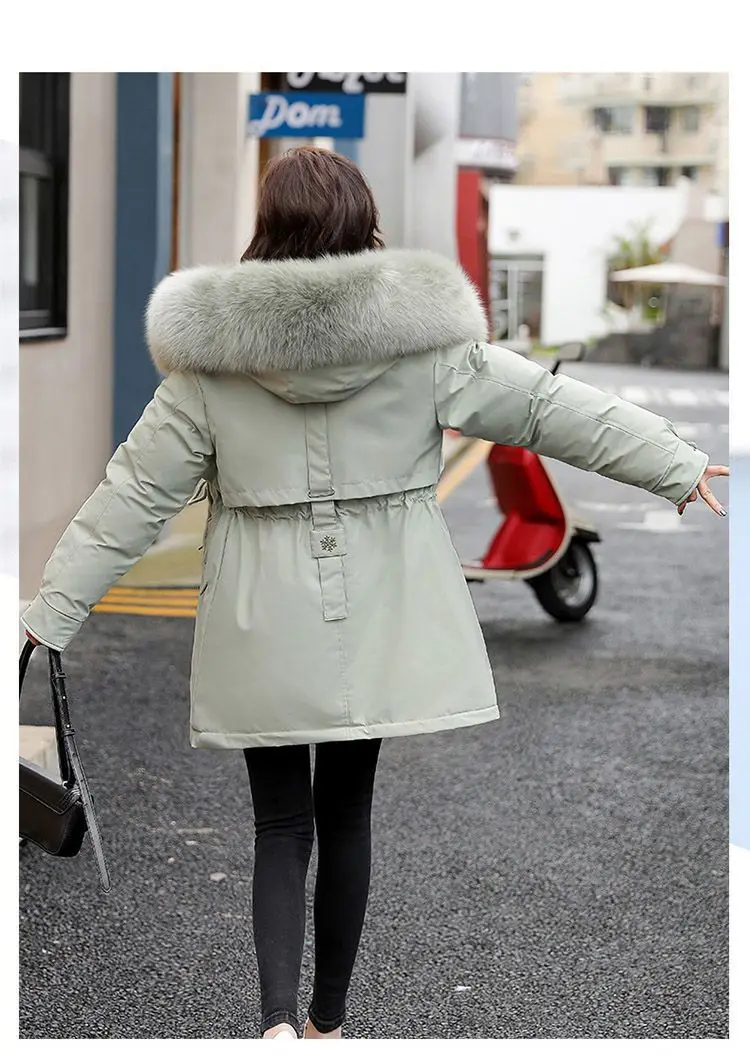 Spring Parkas Women Coats Mid Length Coat Thick Warm Hooded Drawstring Jackets Splice Zipper Tight Waist Jacket Autumn Winter