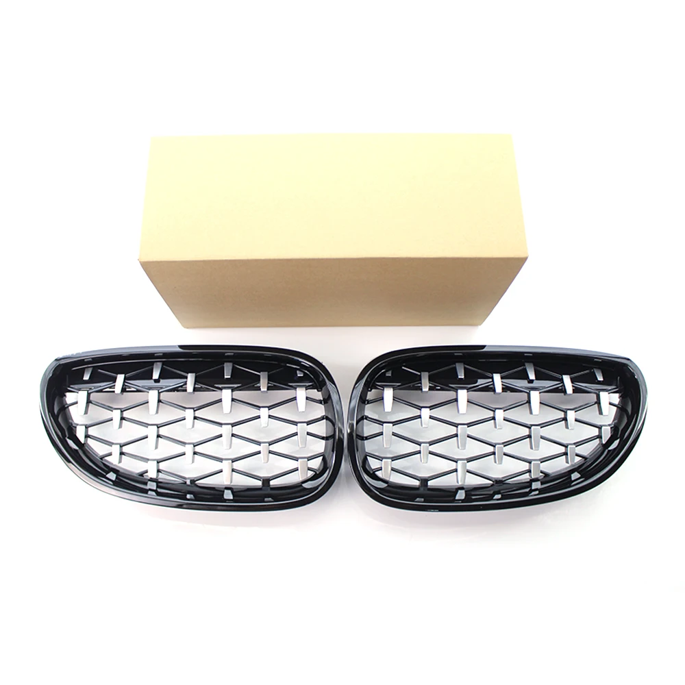 A Pair Car Racing Grill For BMW E60 E61 5 Series Diamond Front Kidney Grille Meteor Style Grill Chrome Auto Accessories New