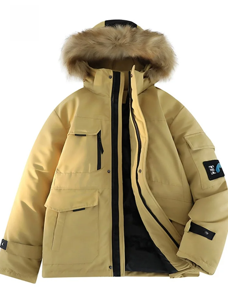 

Утепленная хлопковая куртка мужская осенне-зимняя, новая модная, большого размера, свободного кроя, с капюшоном и меховым воротником, теплая, однотонная, на молнии, повседневная