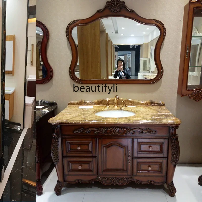 

ls 42Antique European bathroom cabinet oak solid wood washbasin cabinet combination