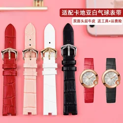 Fashion Genuine Leather Watch Band ForCartier White Balloon Wgbl005 Concave-Convex Interface Women's Leather Watch Strap 16mm