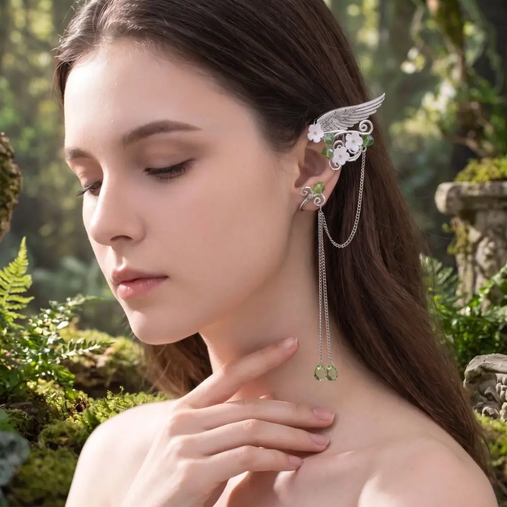 Left Ear Right Ear Goth Alloy Elf Ear Clip Crystal Elf Ear Wings Ear Cuff Hollow Out Korean Style Ear Hook Party