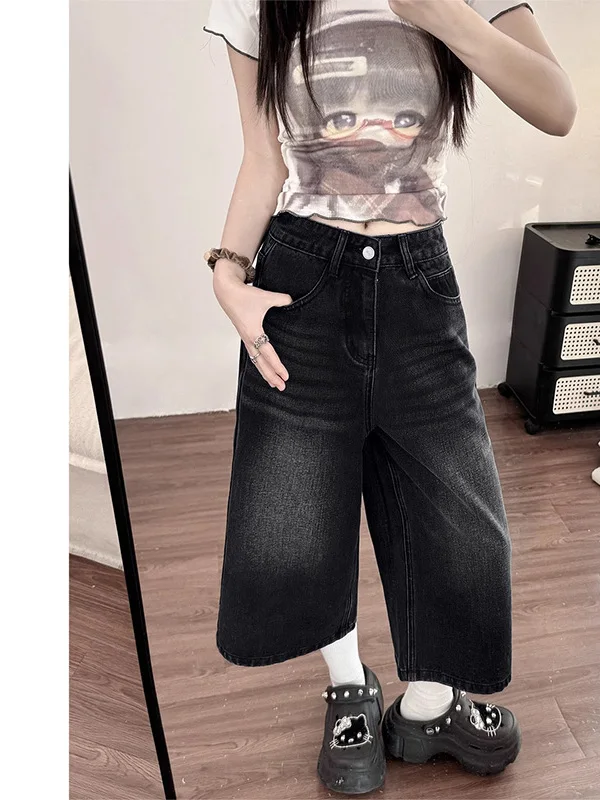 

American Style High Waist Wide Leg Jeans Women's Summer New Loose plus Size Slimming Straight Seven-Foot Jeans